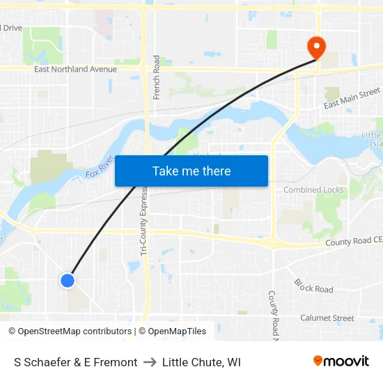 S Schaefer & E Fremont to Little Chute, WI map