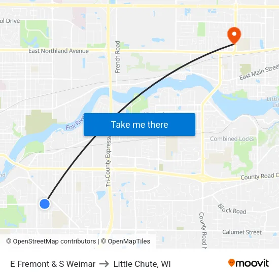 E Fremont & S Weimar to Little Chute, WI map