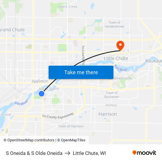 S Oneida & S Olde Oneida to Little Chute, WI map