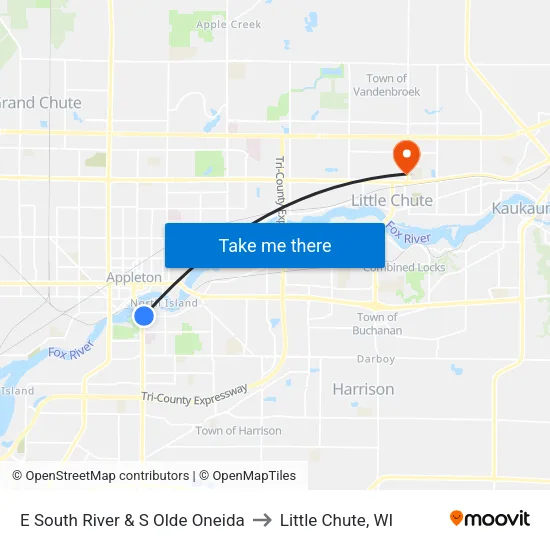 E South River & S Olde Oneida to Little Chute, WI map