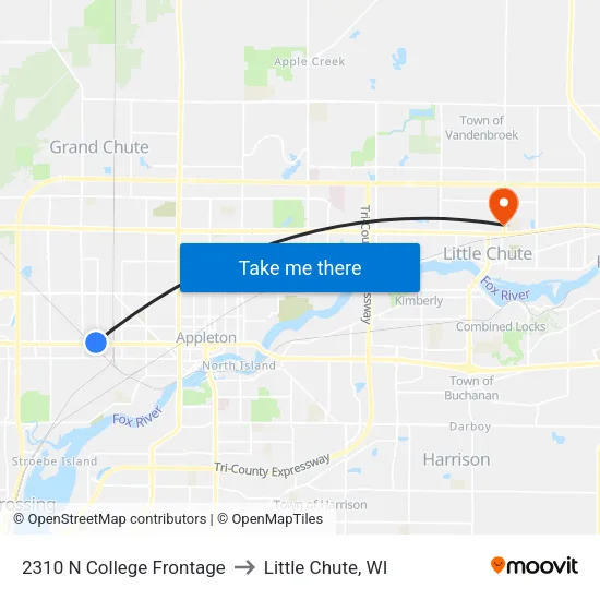 2310 N College Frontage to Little Chute, WI map