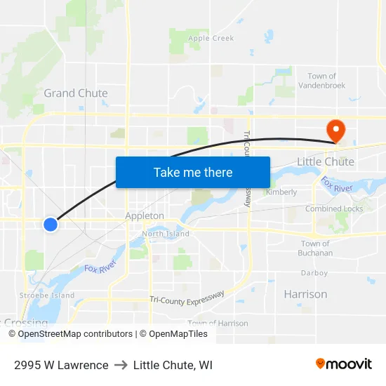 2995 W Lawrence to Little Chute, WI map