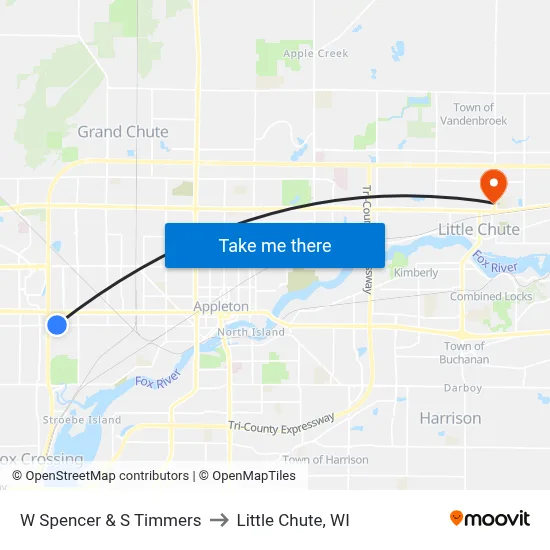 W Spencer & S Timmers to Little Chute, WI map
