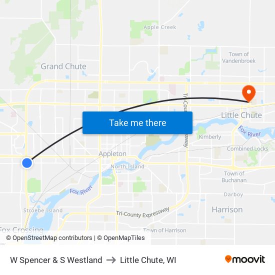 W Spencer & S Westland to Little Chute, WI map