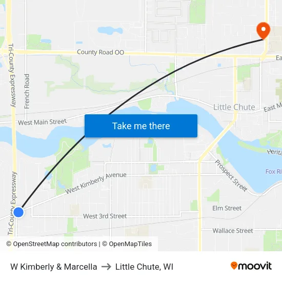 W Kimberly & Marcella to Little Chute, WI map