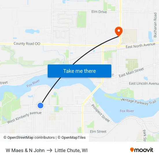 W Maes & N John to Little Chute, WI map