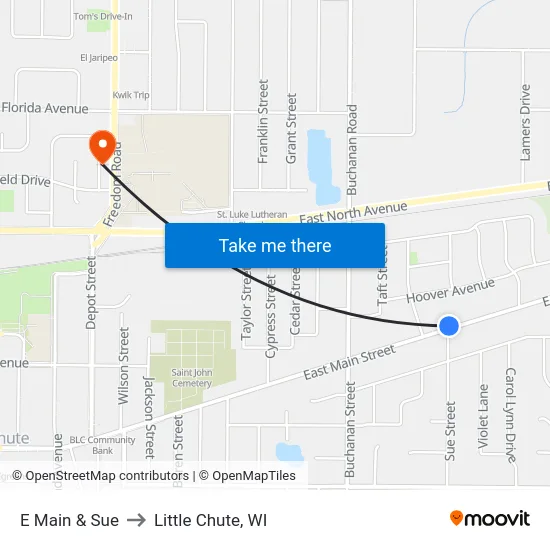 E Main & Sue to Little Chute, WI map