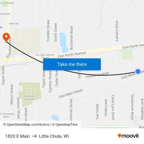 1820 E Main to Little Chute, WI map