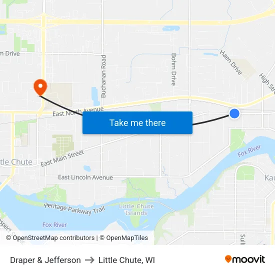 Draper & Jefferson to Little Chute, WI map