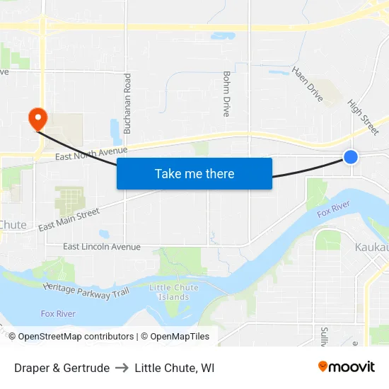 Draper & Gertrude to Little Chute, WI map