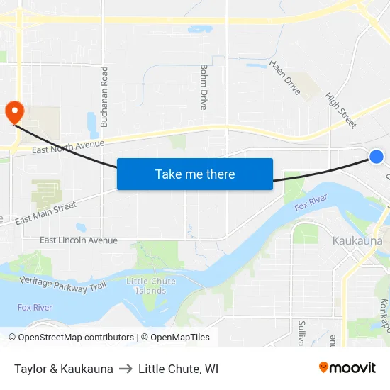 Taylor & Kaukauna to Little Chute, WI map