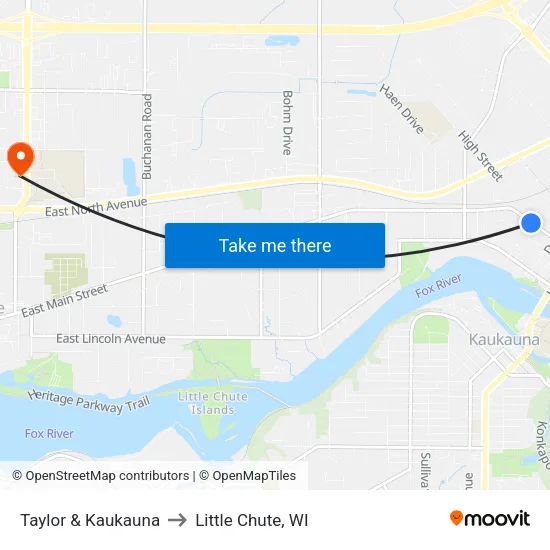 Taylor & Kaukauna to Little Chute, WI map