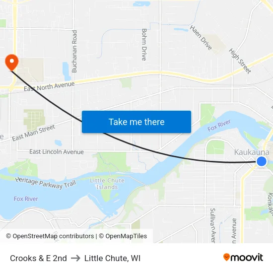 Crooks & E 2nd to Little Chute, WI map