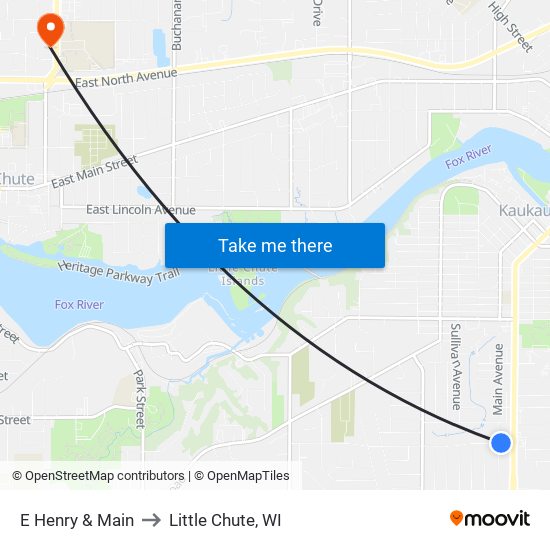 E Henry & Main to Little Chute, WI map