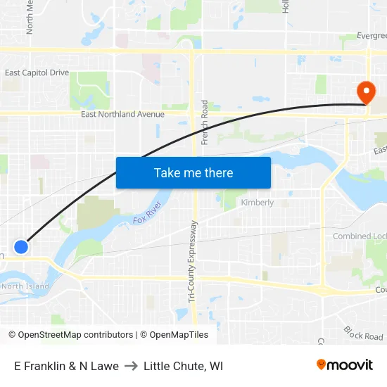 E Franklin & N Lawe to Little Chute, WI map