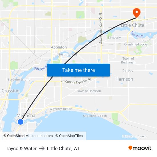 Tayco & Water to Little Chute, WI map