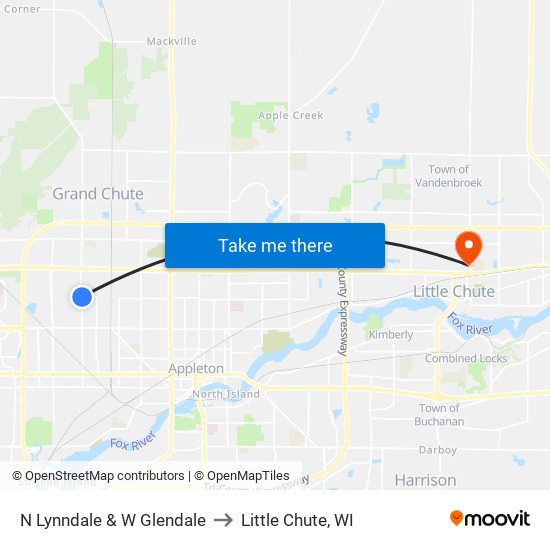 N Lynndale & W Glendale to Little Chute, WI map