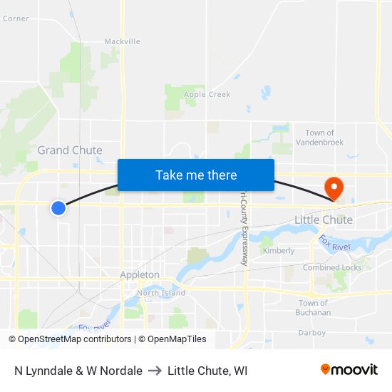 N Lynndale & W Nordale to Little Chute, WI map