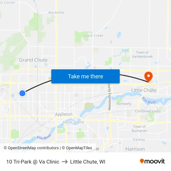 10 Tri-Park @ Va Clinic to Little Chute, WI map