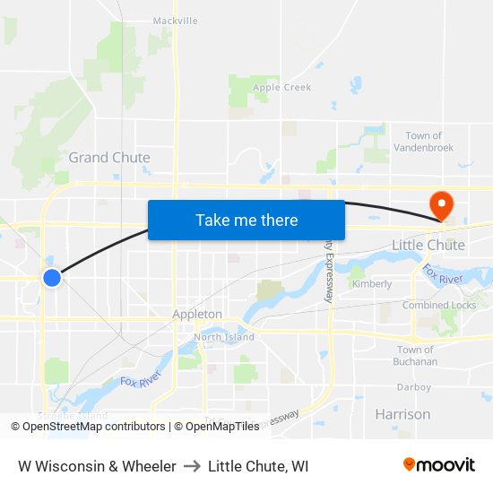 W Wisconsin & Wheeler to Little Chute, WI map