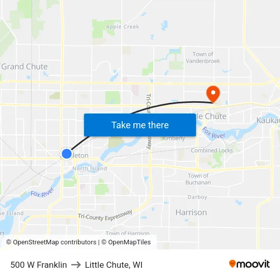 500 W Franklin to Little Chute, WI map