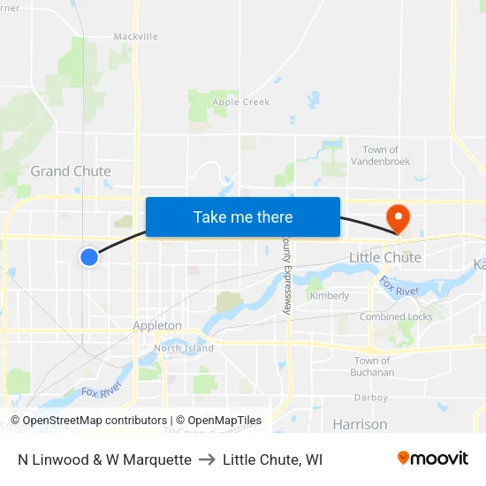 N Linwood & W Marquette to Little Chute, WI map
