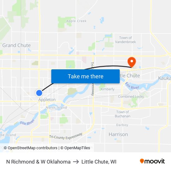 N Richmond & W Oklahoma to Little Chute, WI map