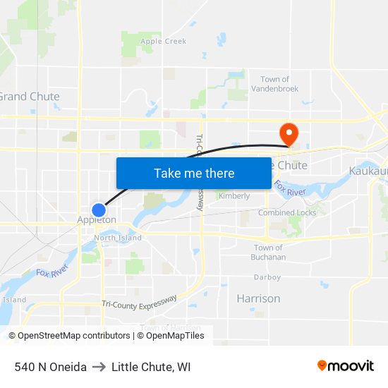 540 N Oneida to Little Chute, WI map