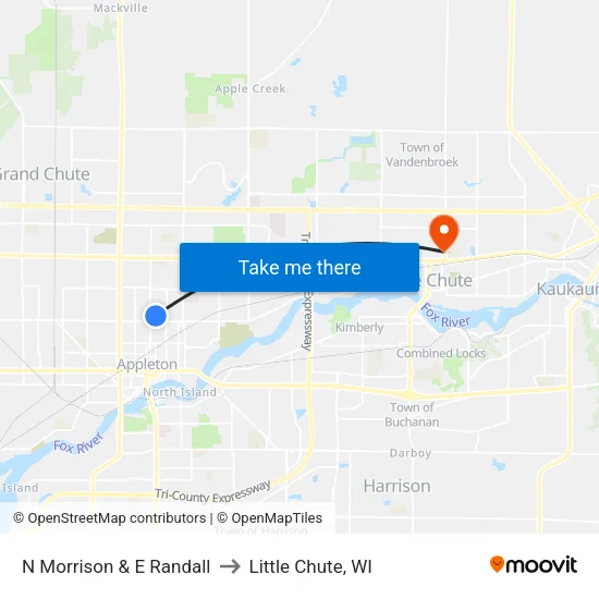 N Morrison & E Randall to Little Chute, WI map