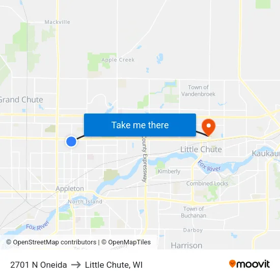 2701 N Oneida to Little Chute, WI map