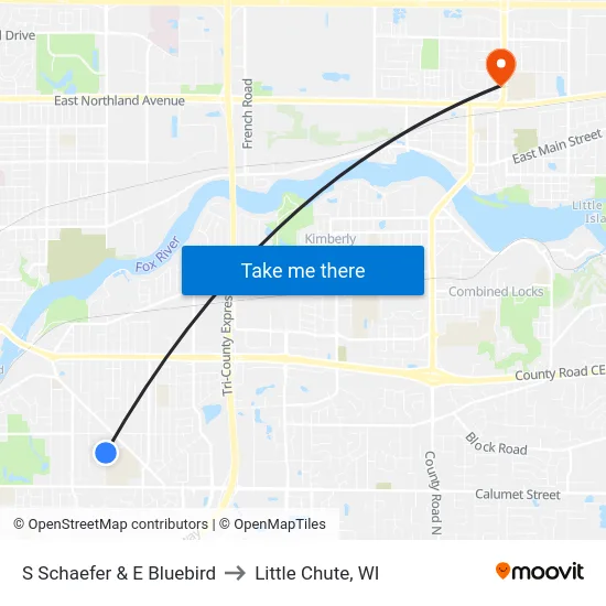 S Schaefer & E Bluebird to Little Chute, WI map
