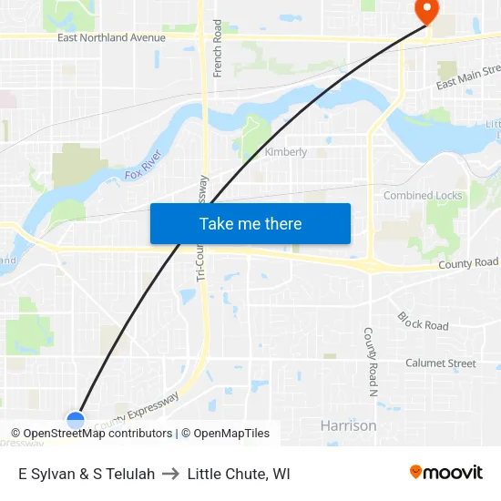 E Sylvan & S Telulah to Little Chute, WI map
