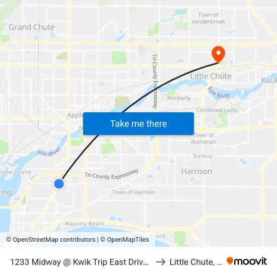 1233 Midway @ Kwik Trip East Driveway to Little Chute, WI map