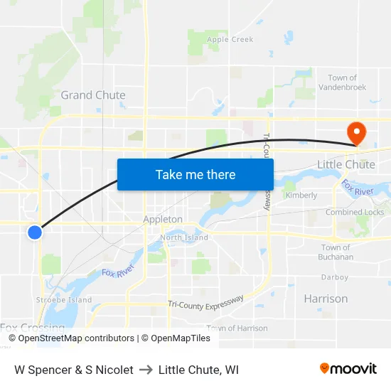 W Spencer & S Nicolet to Little Chute, WI map