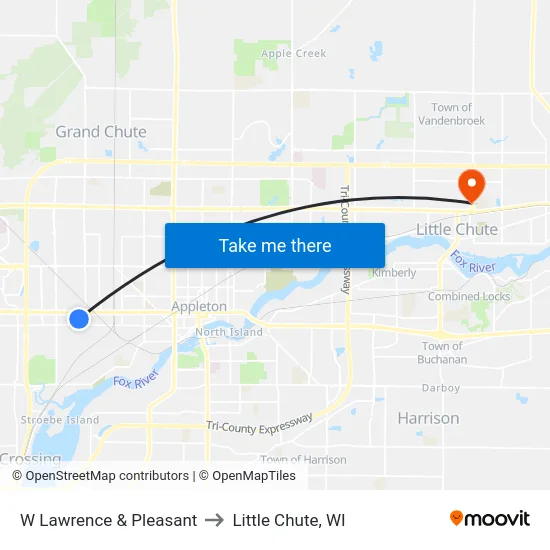 W Lawrence & Pleasant to Little Chute, WI map