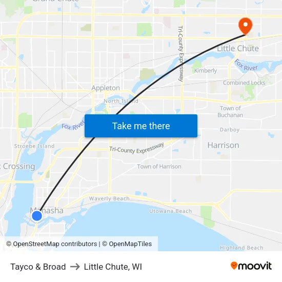 Tayco & Broad to Little Chute, WI map
