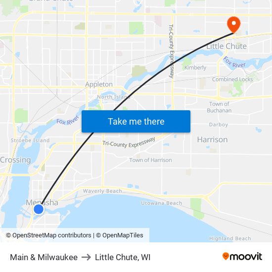 Main & Milwaukee to Little Chute, WI map