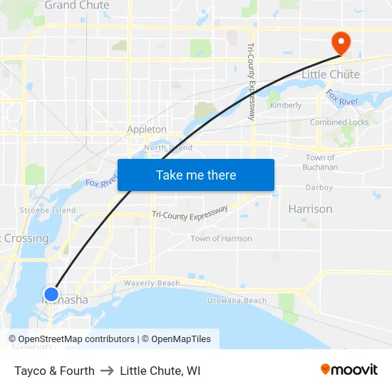Tayco & Fourth to Little Chute, WI map