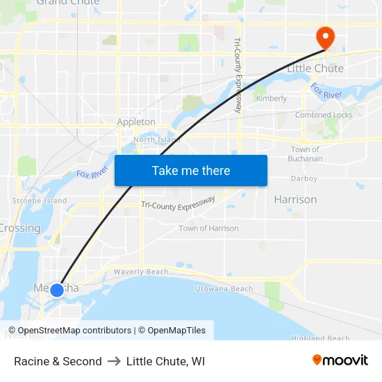 Racine & Second to Little Chute, WI map