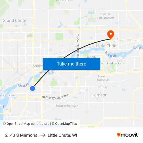 2143 S Memorial to Little Chute, WI map