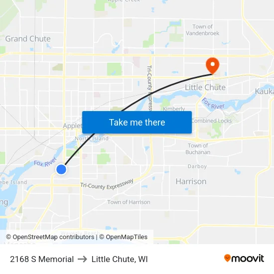 2168 S Memorial to Little Chute, WI map