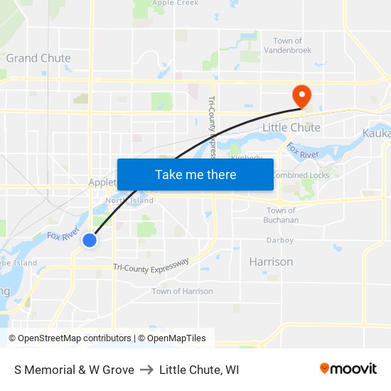 S Memorial & W Grove to Little Chute, WI map