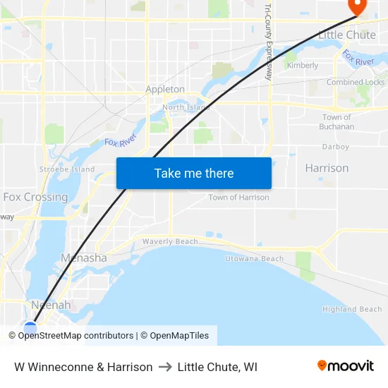 W Winneconne & Harrison to Little Chute, WI map