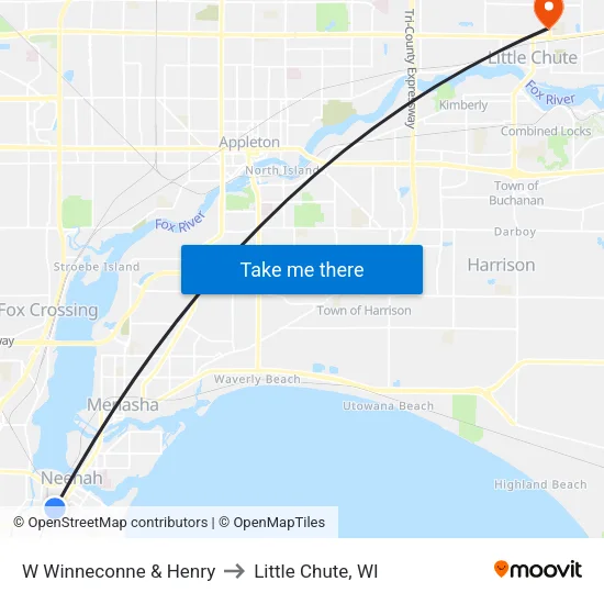 W Winneconne & Henry to Little Chute, WI map