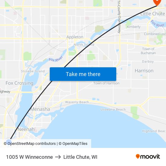 1005 W Winneconne to Little Chute, WI map