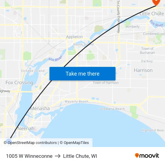 1005 W Winneconne to Little Chute, WI map