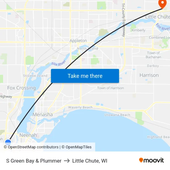 S Green Bay & Plummer to Little Chute, WI map