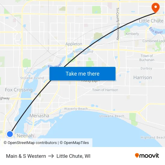 Main & S Western to Little Chute, WI map