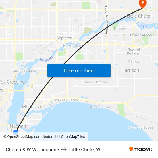 Church & W Winneconne to Little Chute, WI map