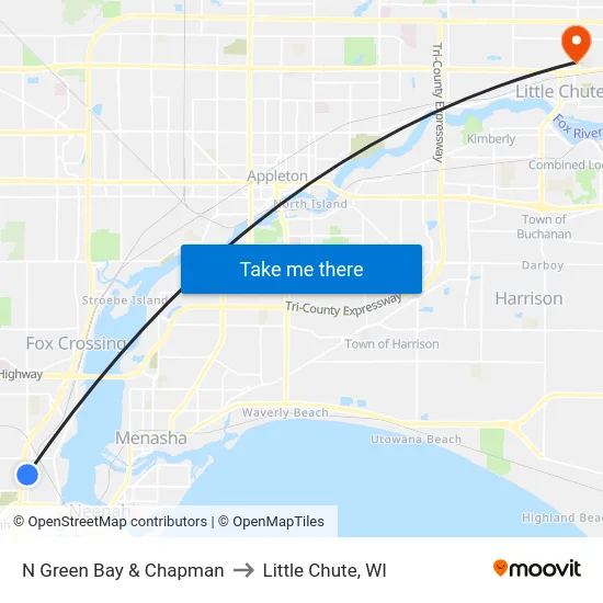 N Green Bay & Chapman to Little Chute, WI map